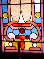 More detail in the original stained glass windows in the historic Olde North wedding Chapel, wedding ceremony site Richmond, Indiana wedding chapel